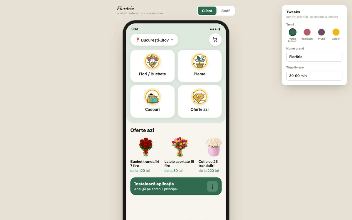 Demo Flower Express, magazin și aplicație pentru florărie