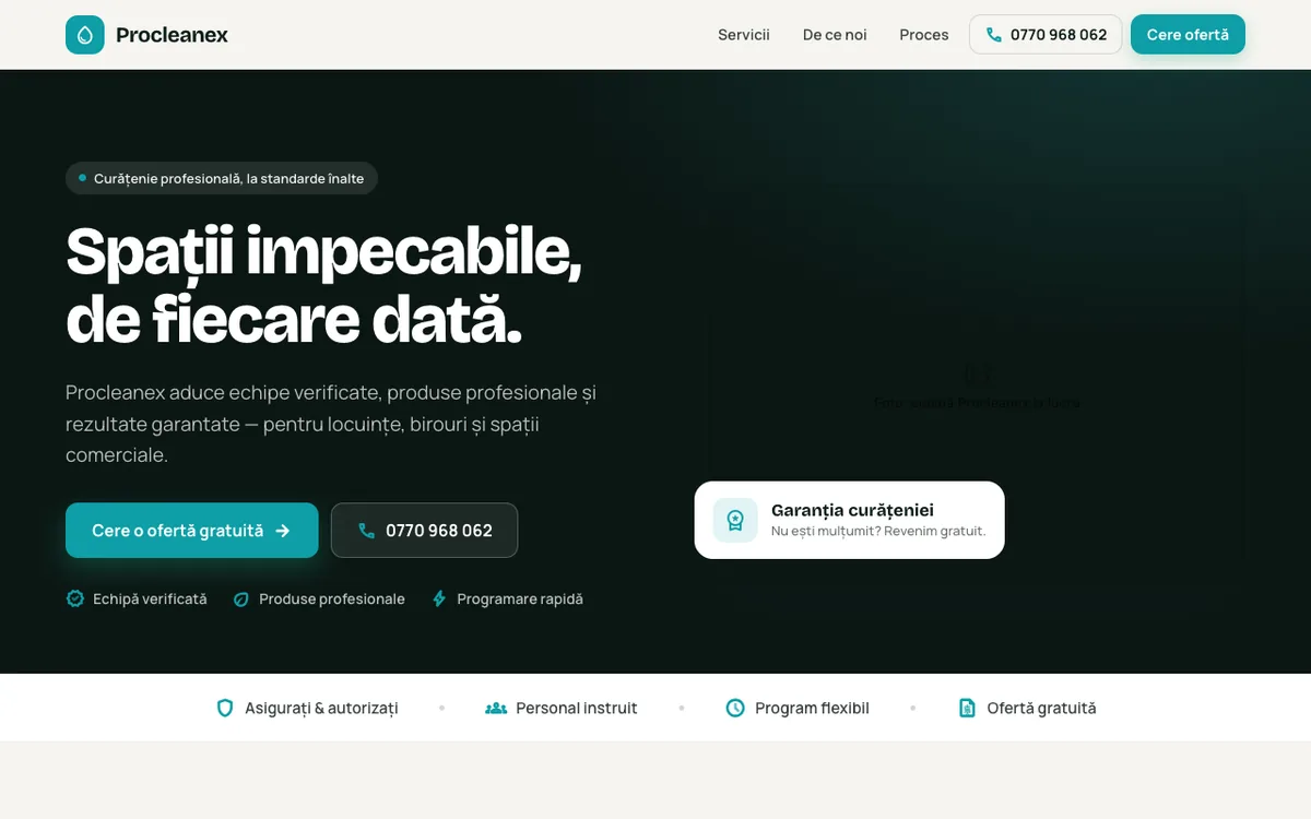 Demo Procleanex, site de prezentare pentru servicii de curățenie